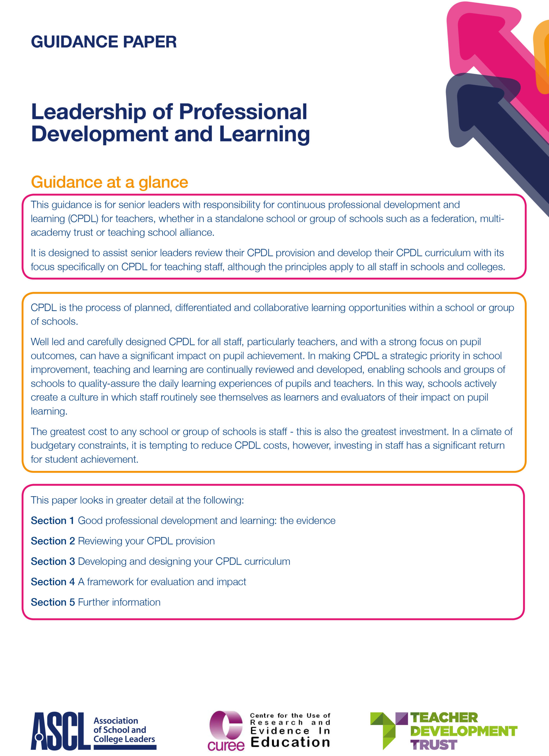 Guidance Paper - Leadership of Professional Development and Learning